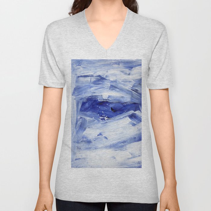 Blue Ocean Torrent Colorful Abstract Painting by Ejaaz Haniff V Neck T Shirt