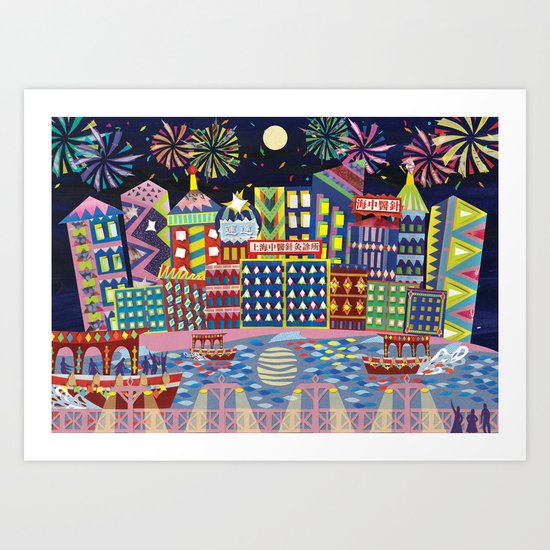 Hong Kong By Night Art Print