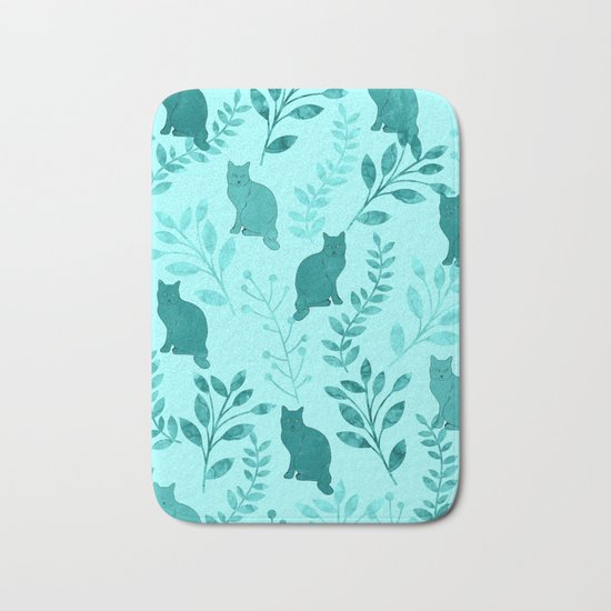 Watercolor Floral and Cat VIII Bath Mat