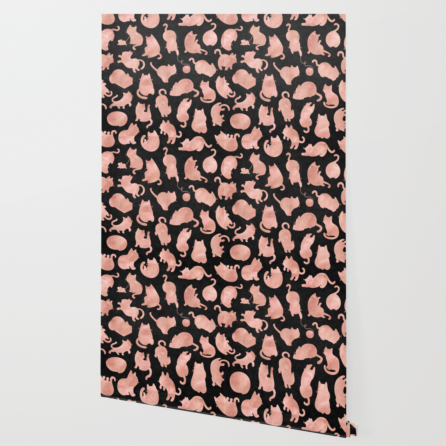 Rose Gold Pink Cats on Black Wallpaper by naturemagick | Society6