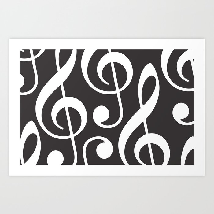 Clef music notes white grey Art Print