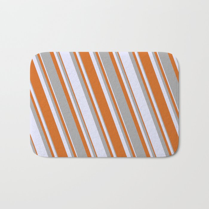 Lavender, Chocolate, and Dark Gray Colored Pattern of Stripes Bath Mat