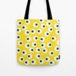 Cute Blue Eyes on Yellow Background Tote Bag