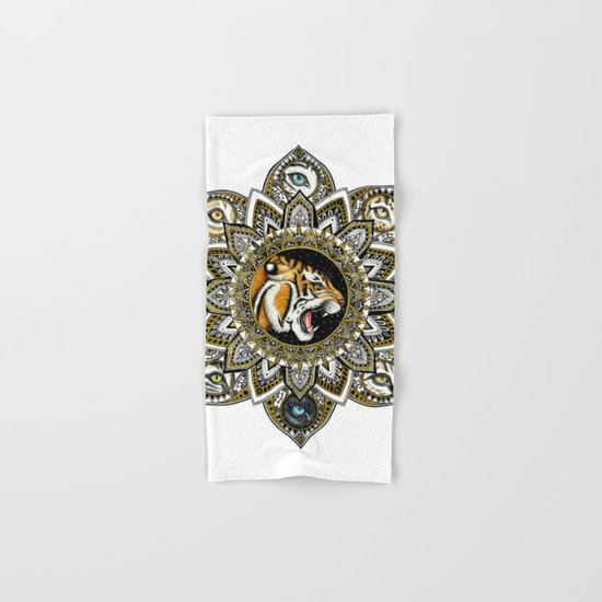 Black and Gold Roaring Tiger Mandala With 8 Cat Eyes Hand & Bath Towel