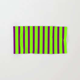 [ Thumbnail: Chartreuse and Purple Colored Lined/Striped Pattern Hand & Bath Towel ]