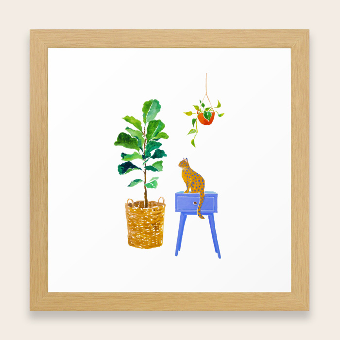 Fiddle Leaf Fig And Cat Framed Art Print By Sunlee Art Society6