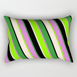 [ Thumbnail: Colorful Green, Beige, Black, Forest Green, and Orchid Colored Stripes/Lines Pattern Rectangular Pillow ]