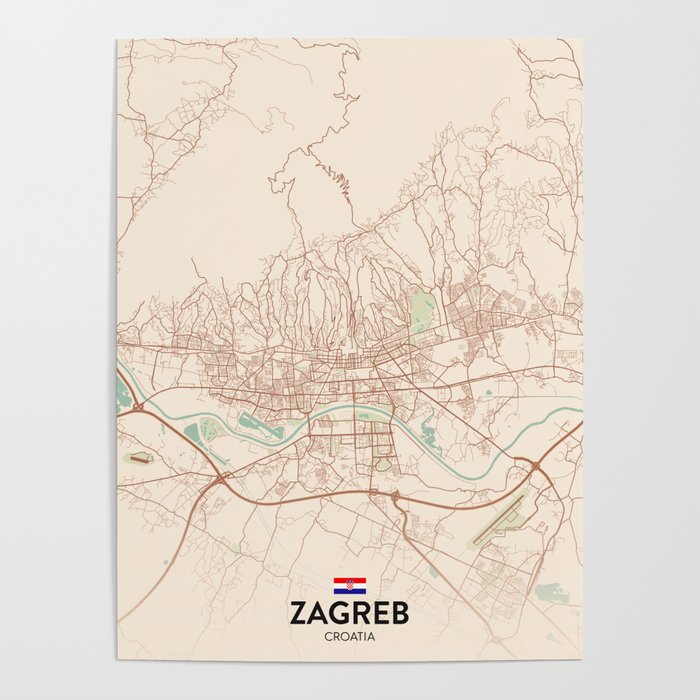 Zagreb, Croatia Vintage City Map Poster by IMR Designs Society6