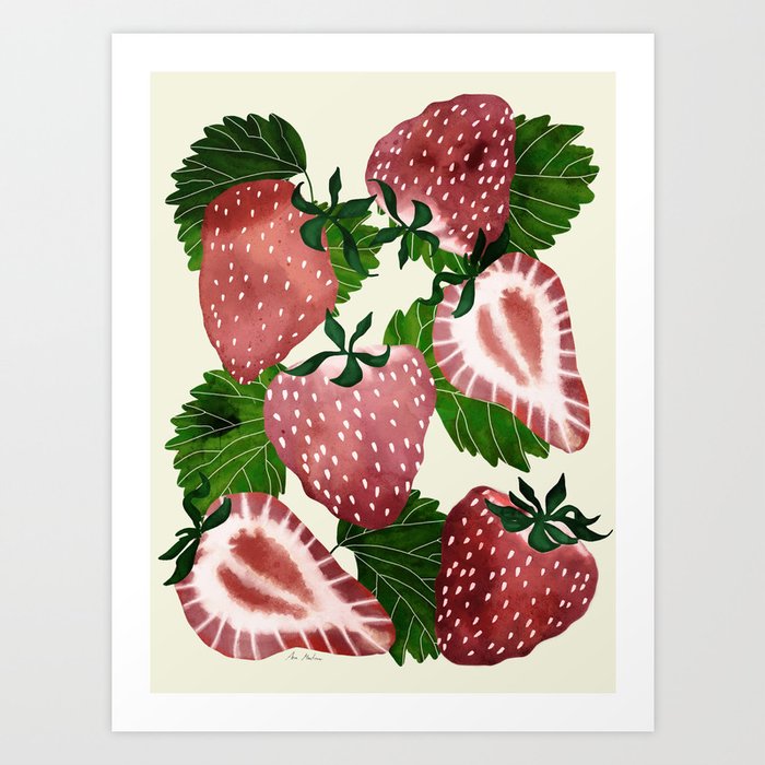 strawberry watercolor Art Print