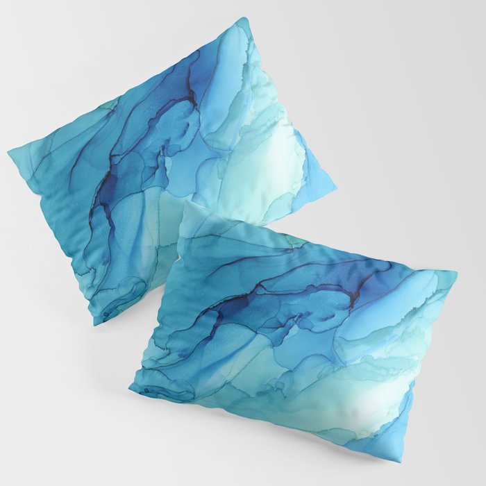 Emerald Sea Waves - Abstract Ombre Flowing Ink Pillow Sham