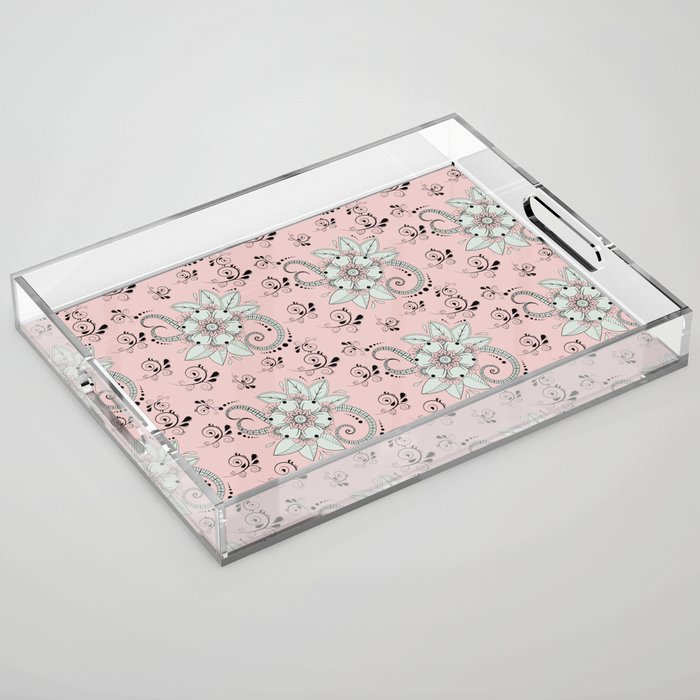 Champagne Pink Paisley Floral Pattern,Pastel Pink ,bohemian,vintage ,Victorian  Acrylic Tray