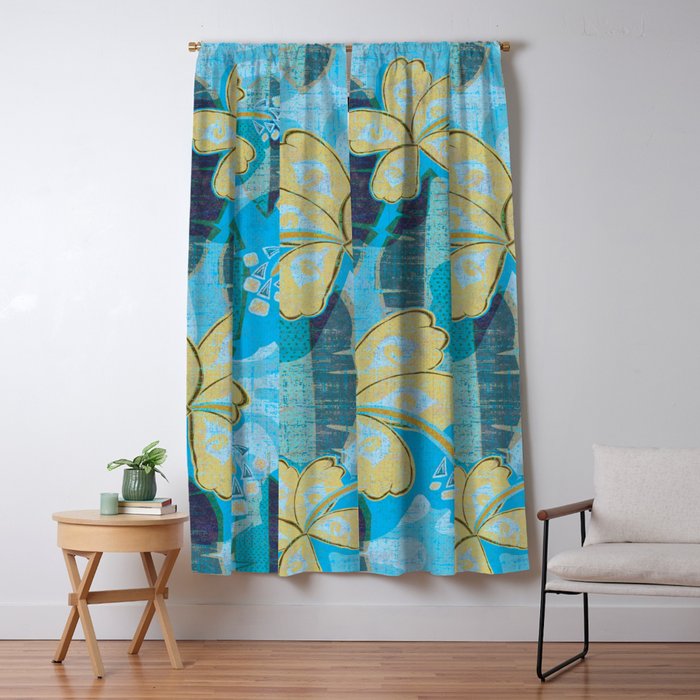 Vintage Hawaiian Hibiscus Print Blackout Curtain By Sunnthreads