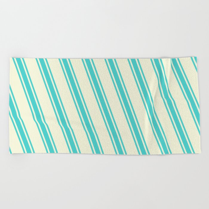 Beige and Turquoise Colored Lined/Striped Pattern Beach Towel