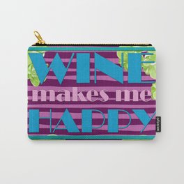 Wine Makes Me Happy 80's Retro Carry-All Pouch | Gunsnhoney, Sassy, Typography, Retro, Miamivice, Mother, Wine, Happiness, Purple, Stripes 