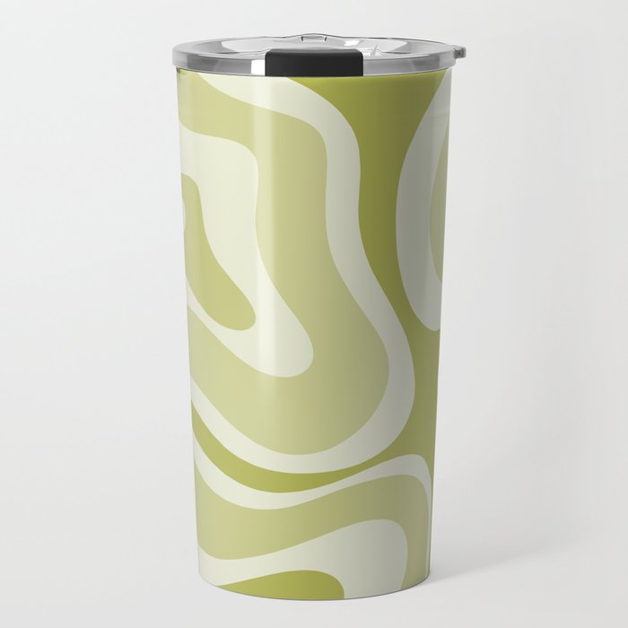 Modern Retro Liquid Swirl Abstract in Light Lime Avocado Green Tones Travel Mug