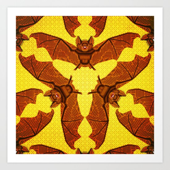 Geometric Bat Pattern - Golden version Art Print