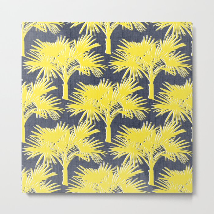 70’s Tropical Palm Springs Yellow on Navy Metal Print
