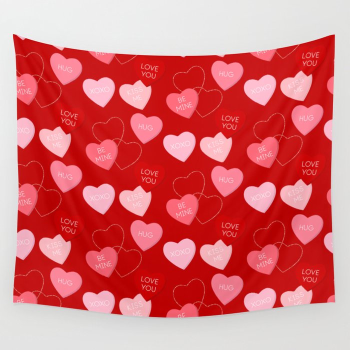 Red Hearts Pattern Wall Tapestry