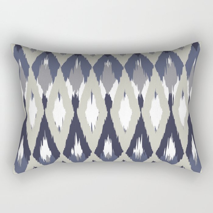 Festive, Boho Art, Geometric, Ikat Pattern, Blue and Gray Rectangular Pillow