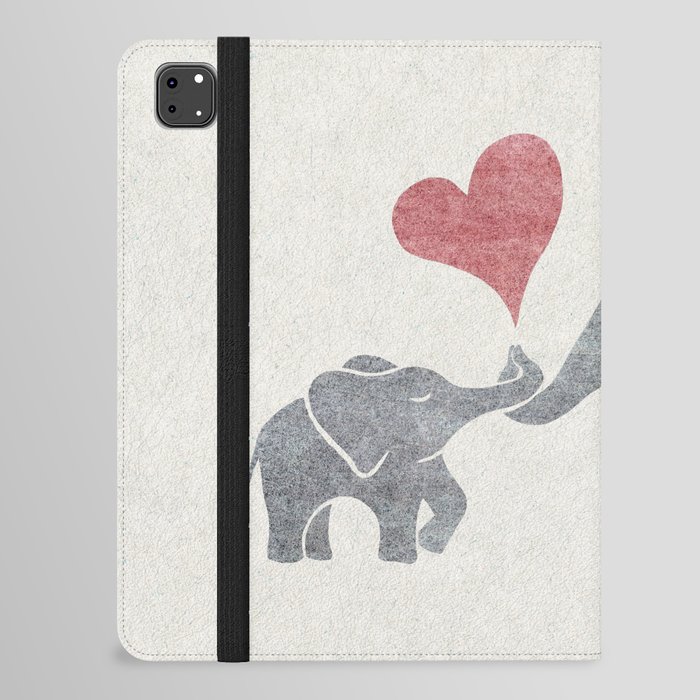 Elephant Hugs with Heart in Muted Gray and Red iPad Folio Case