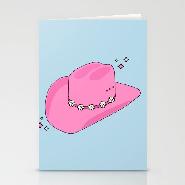Abstract Cowboy Hat Pink And Blue Print Preppy Modern Aesthetic Stationery Cards