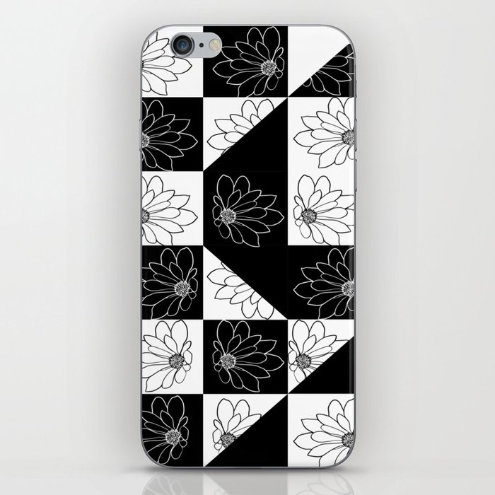 Black & white Flowers and Checkerboard  iPhone Skin