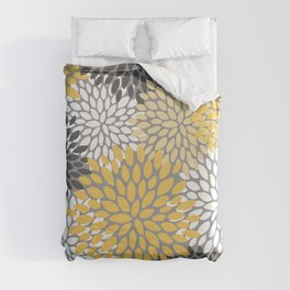 Modern Elegant Chic Floral Pattern, Soft Yellow, Gray, White Duvet Cover