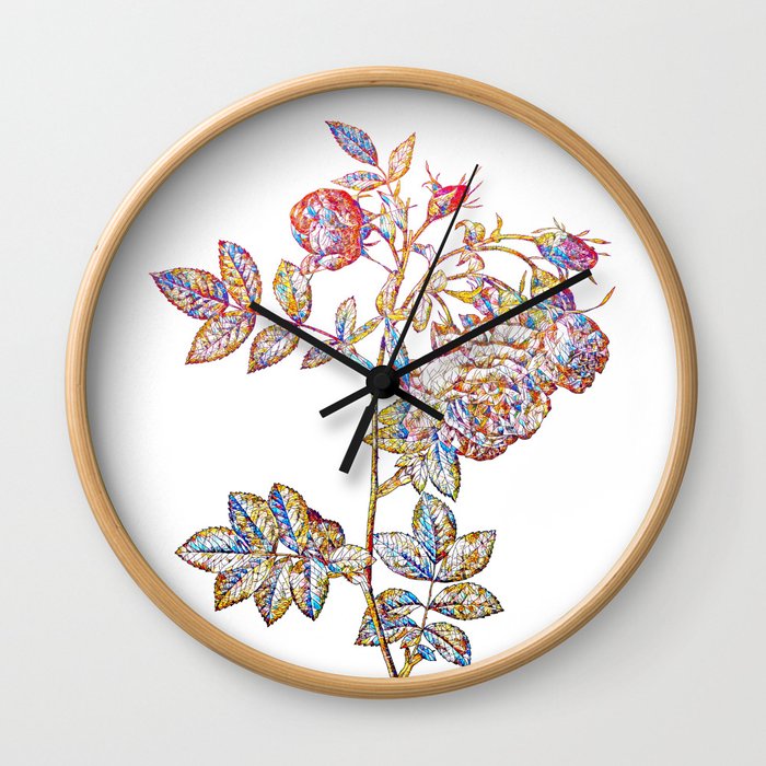 Floral Turnip Roses Mosaic on White Wall Clock