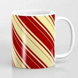 [ Thumbnail: Dark Red & Tan Colored Pattern of Stripes Coffee Mug ]