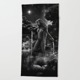 XVII. The Star Tarot Card Illustration Beach Towel
