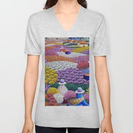 Pearl of the Andes Mountains - Valley of Starry Ranunculus Blossoms and Flower Sellers V Neck T Shirt