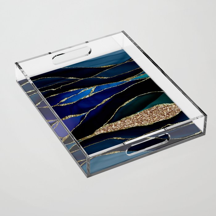Mermaid Marble Dark Blue Glamour Ocean Acrylic Tray