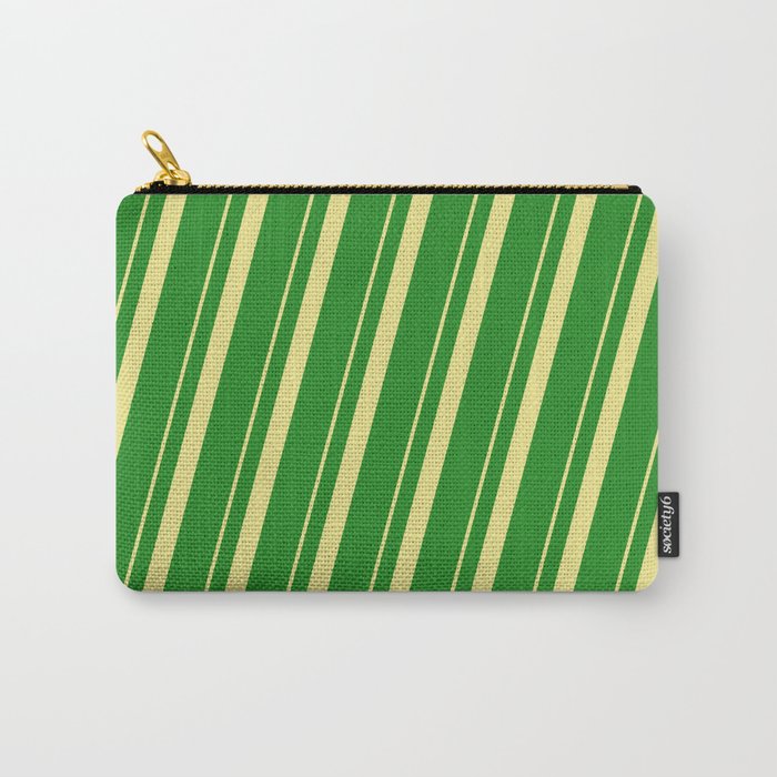 Tan & Forest Green Colored Pattern of Stripes Carry-All Pouch
