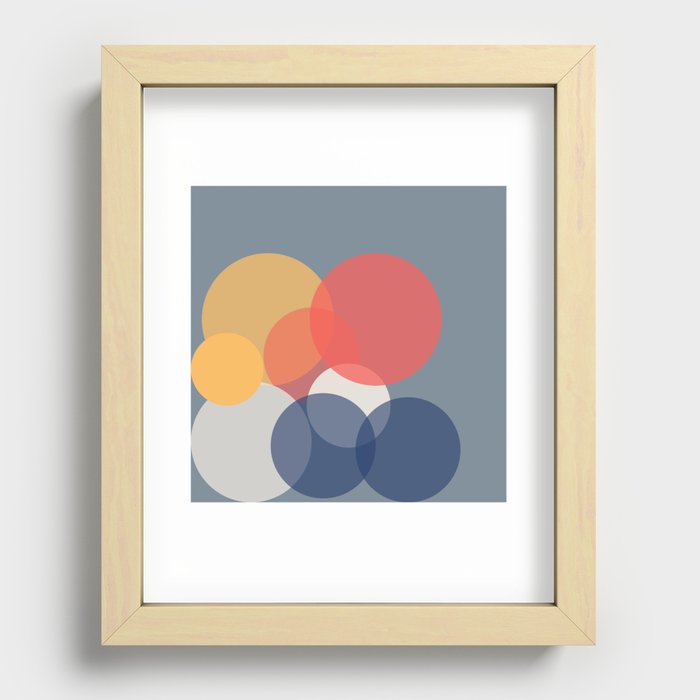 Blue Red and Yellow Geometric Minimalistic Circle Bubble Design Pattern Recessed Framed Print