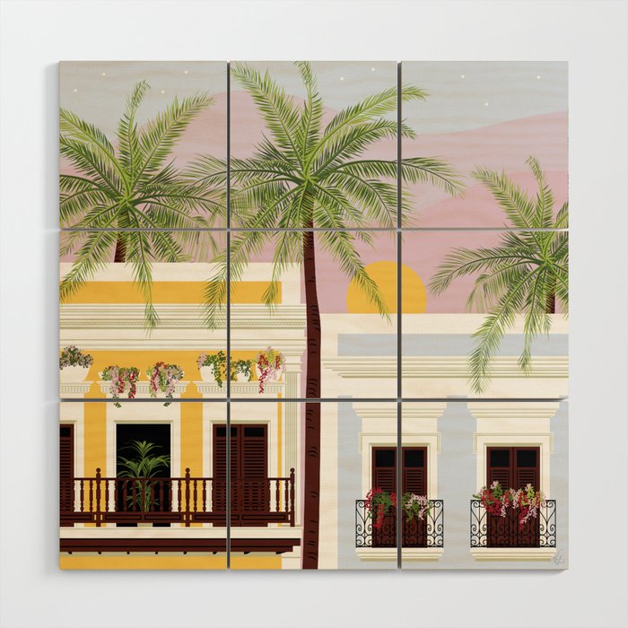 Puerto Rico Houses in the Sunset Wood Wall Art