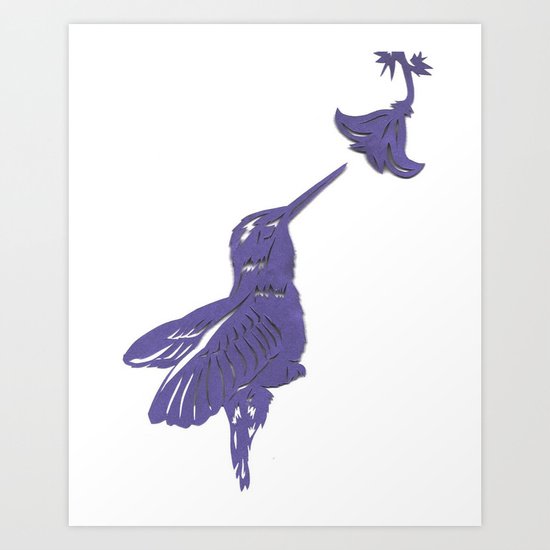 Lavender Hummingbird Papercut Art Print