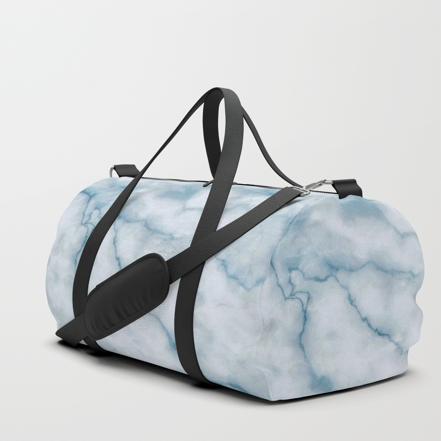 light blue duffle bag