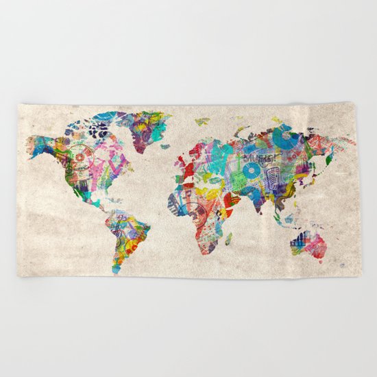 world map music art Beach Towel