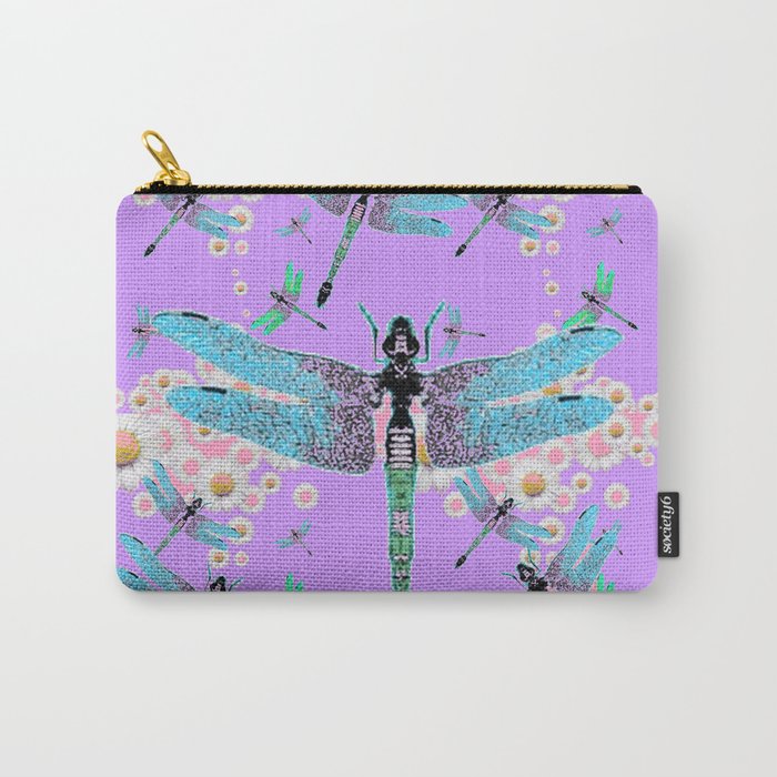 DELICATE BLUE DRAGONFLIES LILAC DAISY FLOWERS ART Carry-All Pouch
