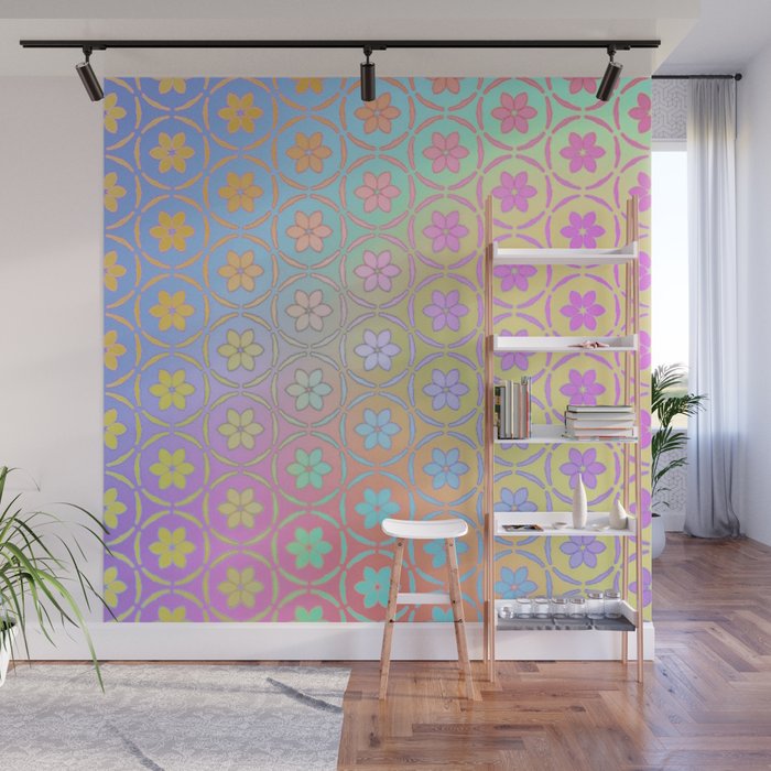 Abstract Ombre Pastel Rainbow Daisies Wall Mural