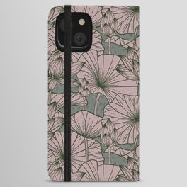 Pastel Pink Lotus Flower Pattern iPhone Wallet Case