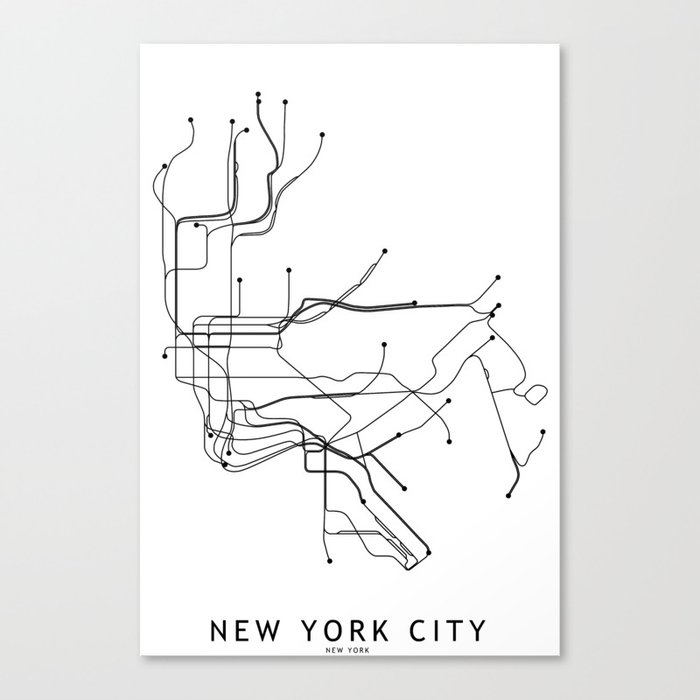 New York City White Subway Map Canvas Print By Multiplicity Society6