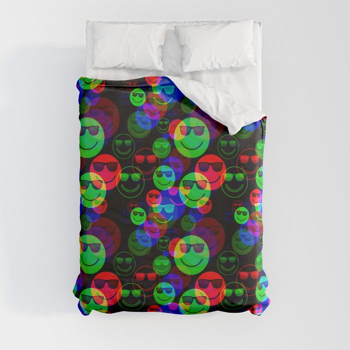 RGB Shaded Smile Glitch Duvet Cover