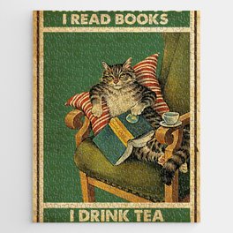 Cat and books , This is what I do I read books I drink tea and I know things Poster, Love Reading Jigsaw Puzzle