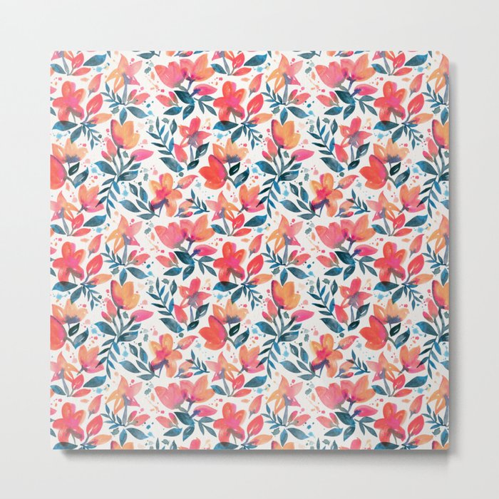 Flourishing Florals – Pink & Teal Metal Print