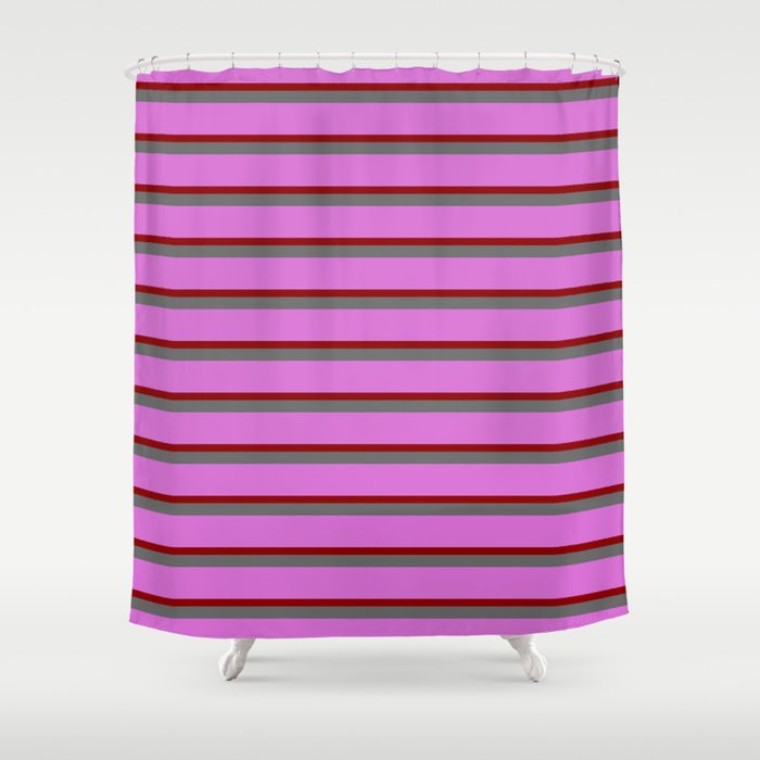 Dim Gray, Orchid, and Dark Red Colored Stripes Pattern Shower Curtain