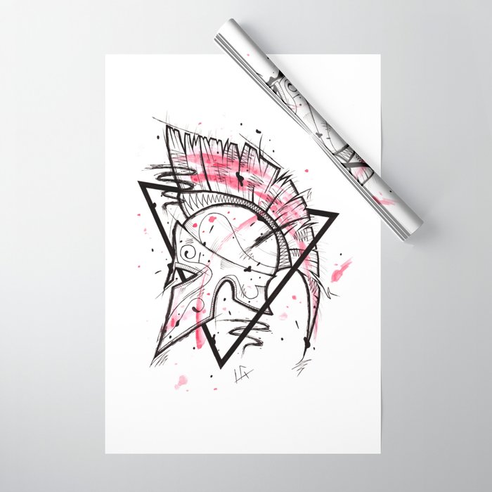 Spartan Helmet Handmade Drawing Made In Pencil And Ink Tattoo Sketch Tattoo Flash Blackwork Wrapping Paper By Lucagenart