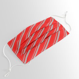 [ Thumbnail: Dark Grey and Red Colored Lined Pattern Face Mask ]