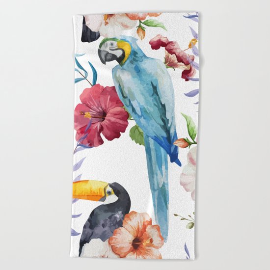 Tropical Bird Pattern 01 Beach Towel