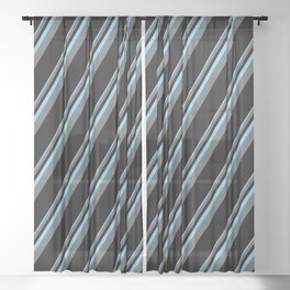 [ Thumbnail: Sky Blue, Dim Grey, and Black Colored Pattern of Stripes Sheer Curtain ]